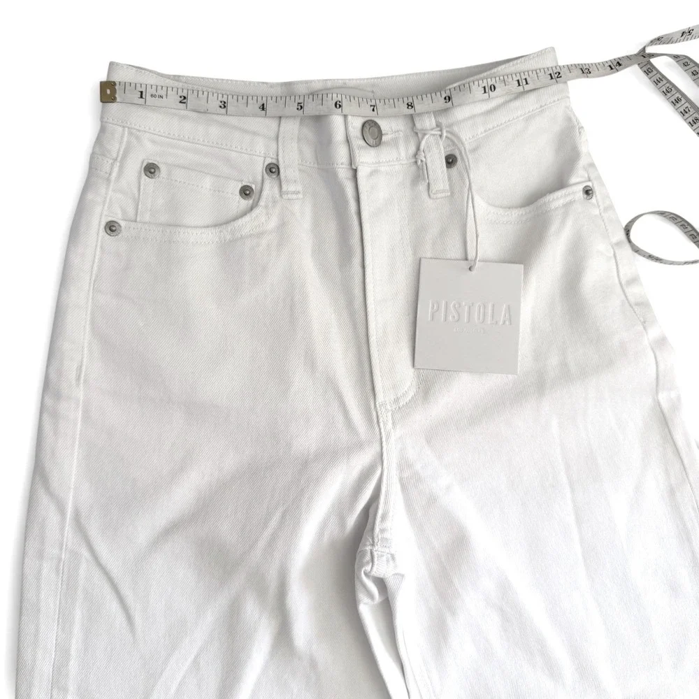 Pistola Jeans Womens 24 White Lana Crop High Rise Ultra Wide Leg Raw Cuffed Hem - Picture 9 of 11